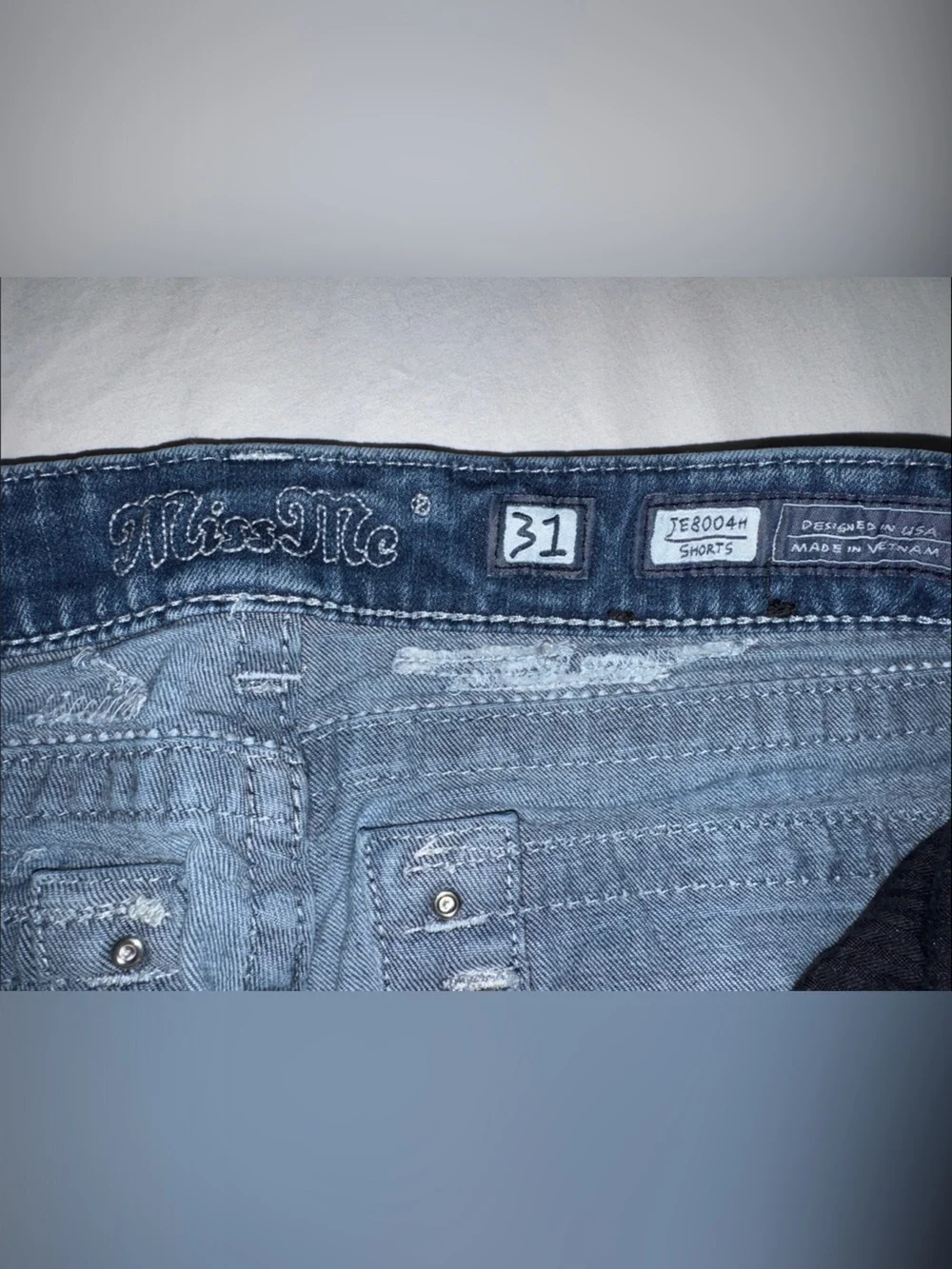Y2K Miss Me Blue Distressed Frayed Hem Denim Shorts